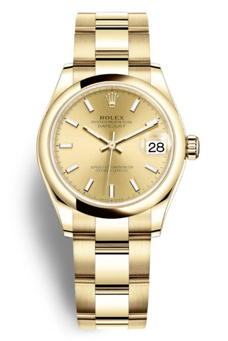 Rolex Datejust 31 Automatic Champagne Dial Ladies 18kt Yellow Gold Oyster Watch #278248CSO - Watches of America