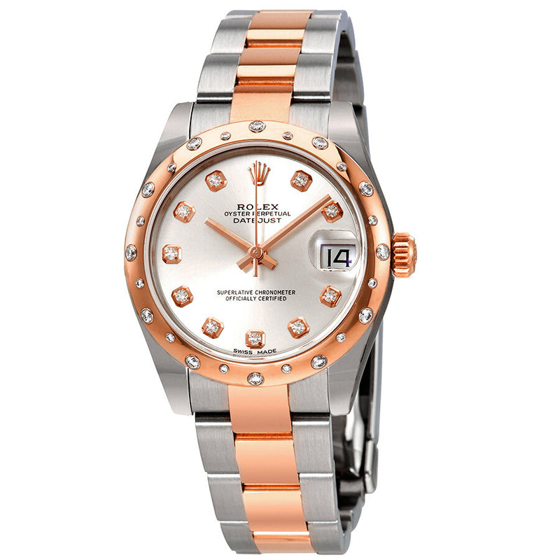 Rolex Datejust 31 Automatic Silver Diamond Dial Ladies Steel and 18K Everose Gold Oyster Watch #178341SDO - Watches of America