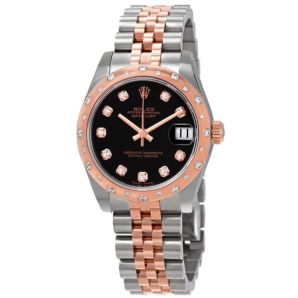 Rolex Datejust 31 Black Diamond Dial Ladies Steel and 18kt Everose Gold Jubilee Watch #178341BKDJ - Watches of America