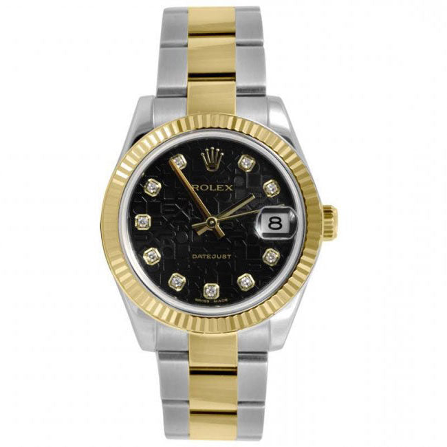 Rolex Datejust 31 Black Jubilee Diamond Dial Steel and 18K Yellow Gold Oyster Ladies Automatic Watch #178273BKJDO - Watches of America