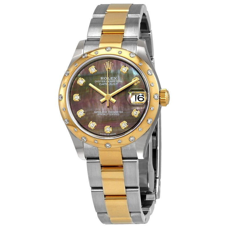 Rolex Datejust 31 Black Mother of Pearl Diamond Dial Ladies Steel and 18kt Yellow Gold Oyster Watch #278343BKMDO - Watches of America