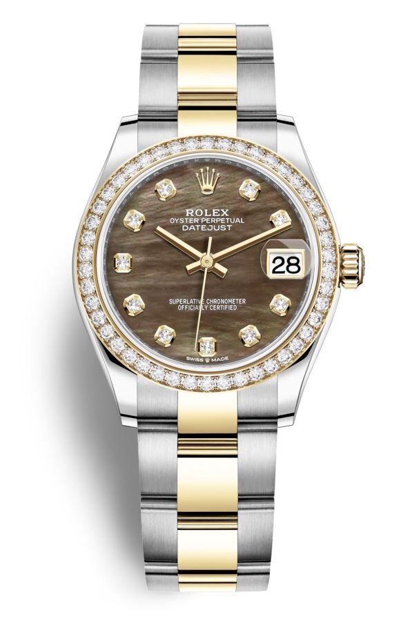 Rolex Datejust 31 Black Mother of Pearl Diamond Dial Ladies Steel and 18kt Yellow Gold Oyster Watch #278383BKMDO - Watches of America