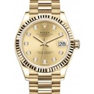 Rolex Datejust 31 Champagne Diamond Dial Ladies 18kt Yellow Gold Oyster Watch #278278CDO - Watches of America