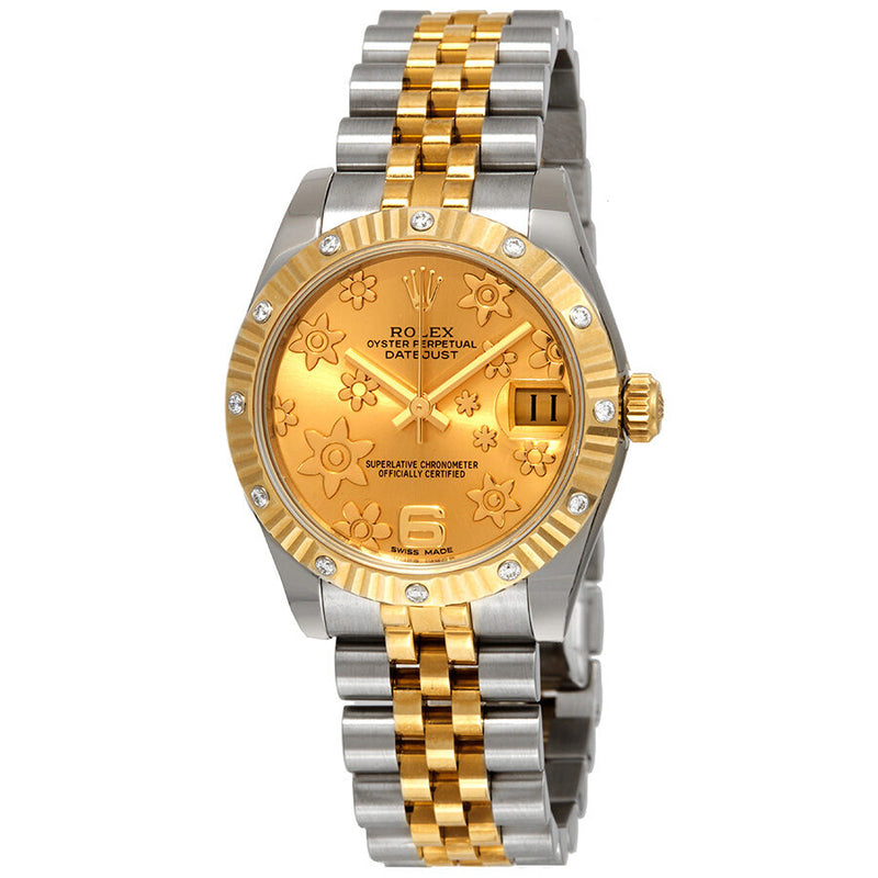 Rolex Datejust 31 Champagne Floral Dial Automatic Ladies Steel and 18 kt Gold Jubilee Watch #178313CFJ - Watches of America