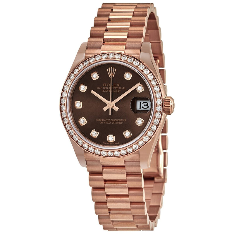 Rolex Datejust 31 Chocolate Diamond Dial Ladies 18 ct Everose Gold President Watch #278285CHDP - Watches of America