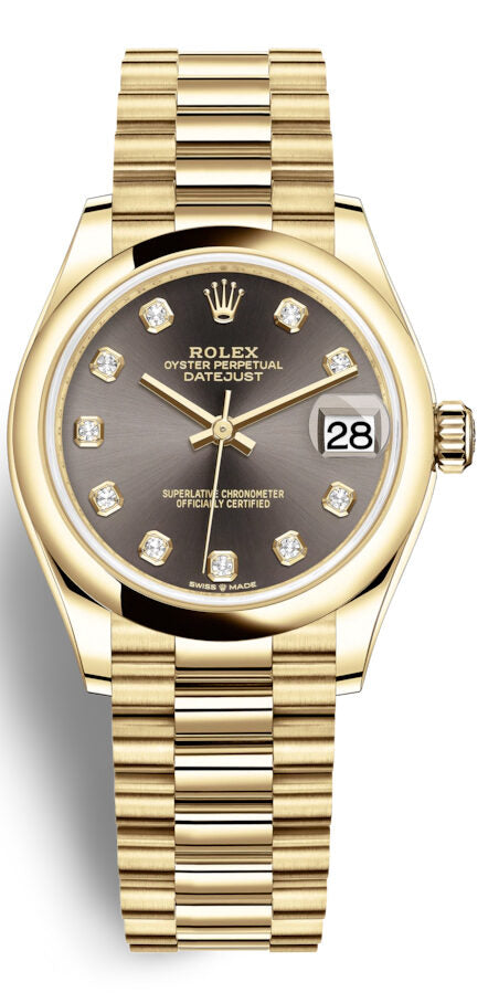 Rolex Datejust 31 Dark Grey Dial Automatic Ladies 18kt Yellow Gold President Watch #278248GYDP - Watches of America