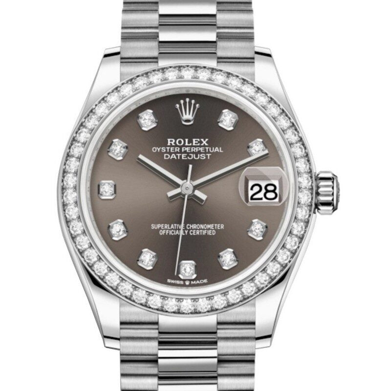 Rolex Datejust 31 Dark Grey Diamond Dial Ladies 18kt White Gold President Watch #278289GYDP - Watches of America