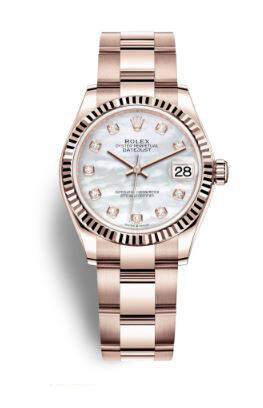 Rolex Datejust 31 Mother of Pearl Diamond Dial Ladies 18kt Everose Gold Oyster Watch #278275MDO - Watches of America