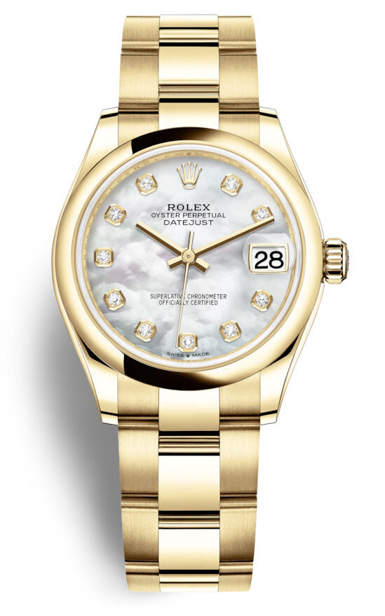 Rolex Datejust 31 Mother of Pearl Diamond Ladies 18kt Yellow Gold Oyster Watch #278248MDO - Watches of America