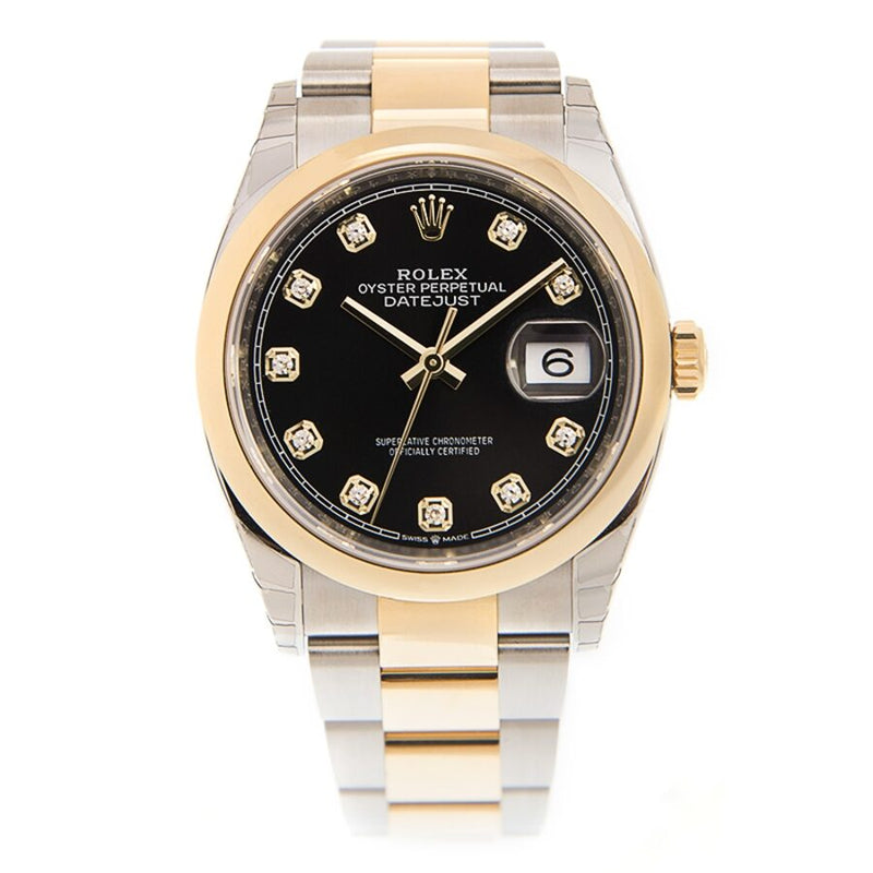 Rolex Datejust 36 Black Diamond Dial Men's Steel and 18k Yellow Gold Jubilee Watch #126203BKDO - Watches of America #3