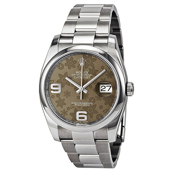 Rolex Datejust 36 Brown Floral Dial Stainless Steel Oyster Bracelet Automatic Ladies Watch BRFAO#116200 - Watches of America