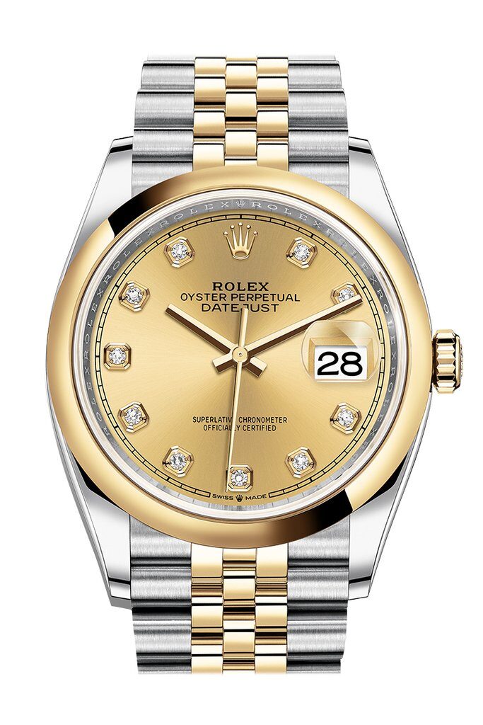 Rolex Datejust 36 Champagne Diamond Dial Men's Steel and 18k Yellow Gold Jubilee Watch #126203CDJ - Watches of America