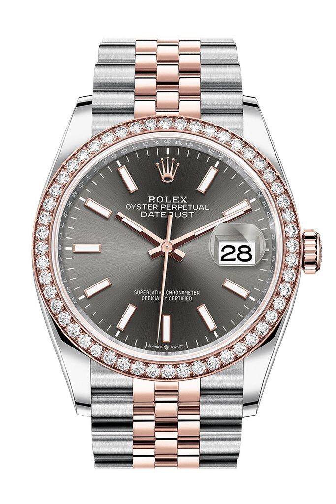 Rolex Datejust 36 Dark Rhodium Dial Men's Steel and 18k Everose Gold Jubilee Watch #126281RSJ - Watches of America