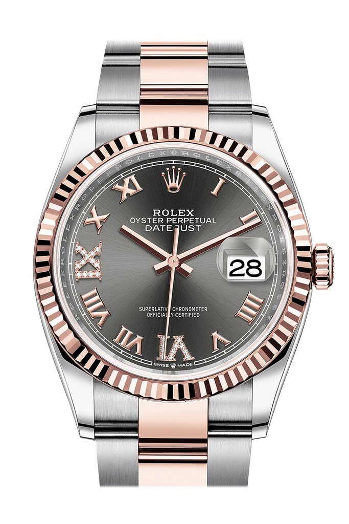 Rolex Datejust 36 Dark Rhodium Diamond Dial Men's Steel and 18kt Everose Gold Oyster Watch #126231DRRDO - Watches of America