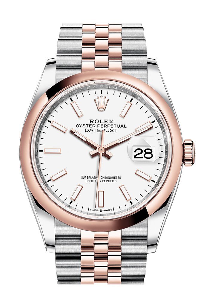 Rolex Datejust 36 White Dial Men's Steel and 18k Everose Gold Jubilee Watch #126201WSJ - Watches of America