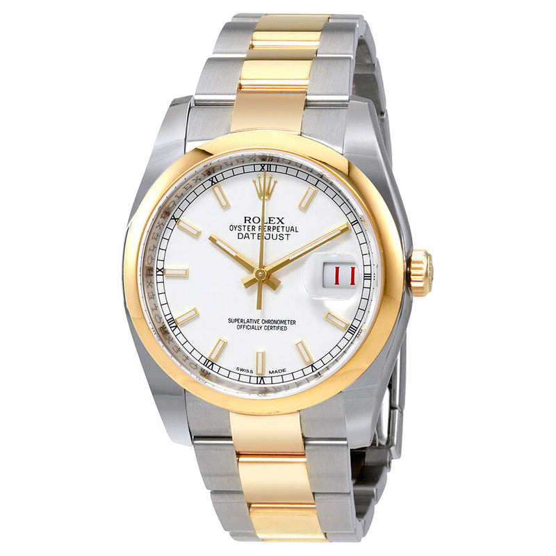 Rolex Datejust 36 White Dial Stainless Steel and 18K Yellow Gold Oyster Bracelet Automatic Men's Watch #116203WSO - Watches of America