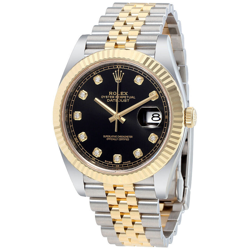 Rolex Datejust 41 Black Diamond Dial Stee and 18K Yellow Gold Jubilee Men's Watch #12633BKDJ - Watches of America