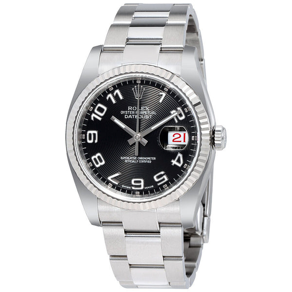 Rolex Datejust Black Dial Automatic Stainless Steel and 18K White Gold Oyster Men's Watch #116234BKAO - Watches of America