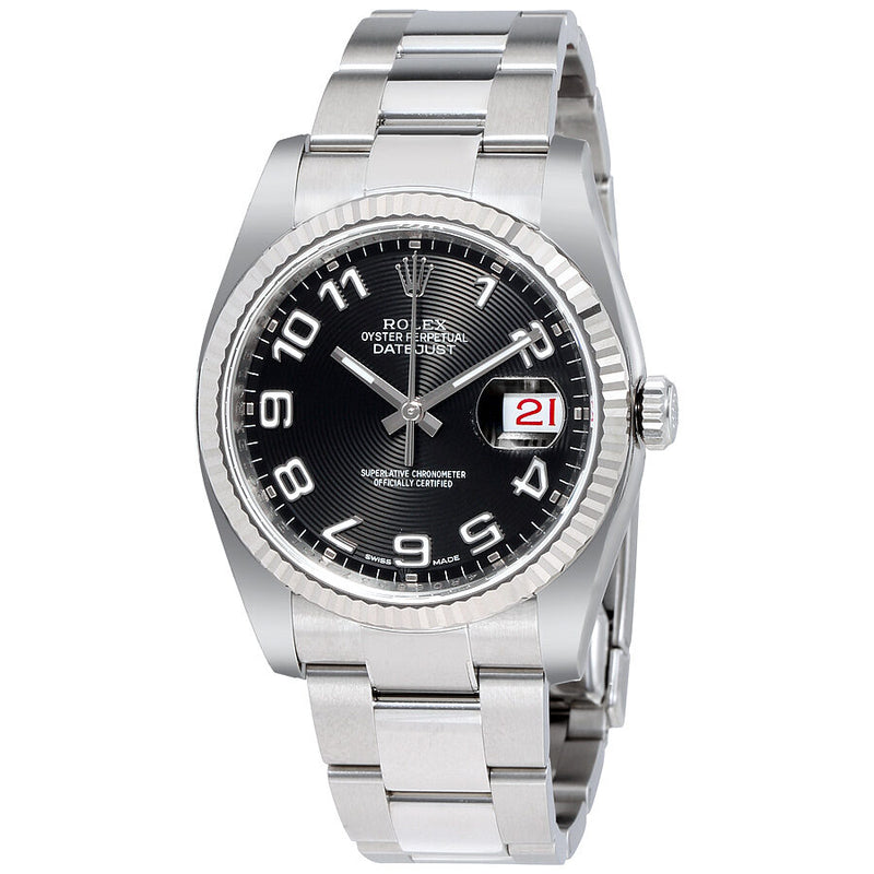 Rolex Datejust Black Dial Automatic Stainless Steel and 18K White Gold Oyster Men's Watch #116234BKAO - Watches of America