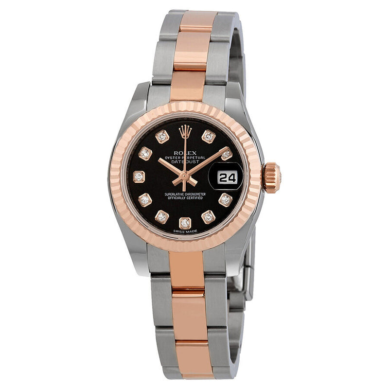Rolex Datejust Black Dial Diamond Steel and 18K Everose Gold Ladies Watch #179171BKDO - Watches of America