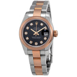 Rolex Datejust Black Diamond Dial Ladies Steel with 18K Everose Gold Oyster Watch #179161BKDO - Watches of America