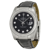 Rolex Datejust Black Diamond DIal Leather Automatic Ladies Watch #116189BKDL - Watches of America