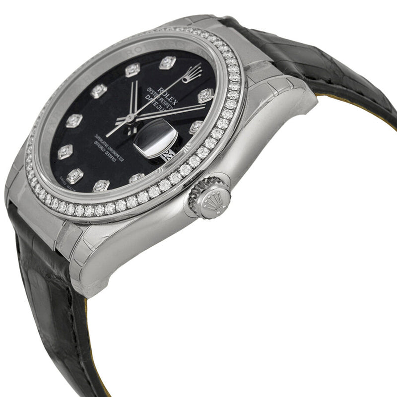Rolex Datejust Black Diamond DIal Leather Automatic Ladies Watch #116189BKDL - Watches of America #2