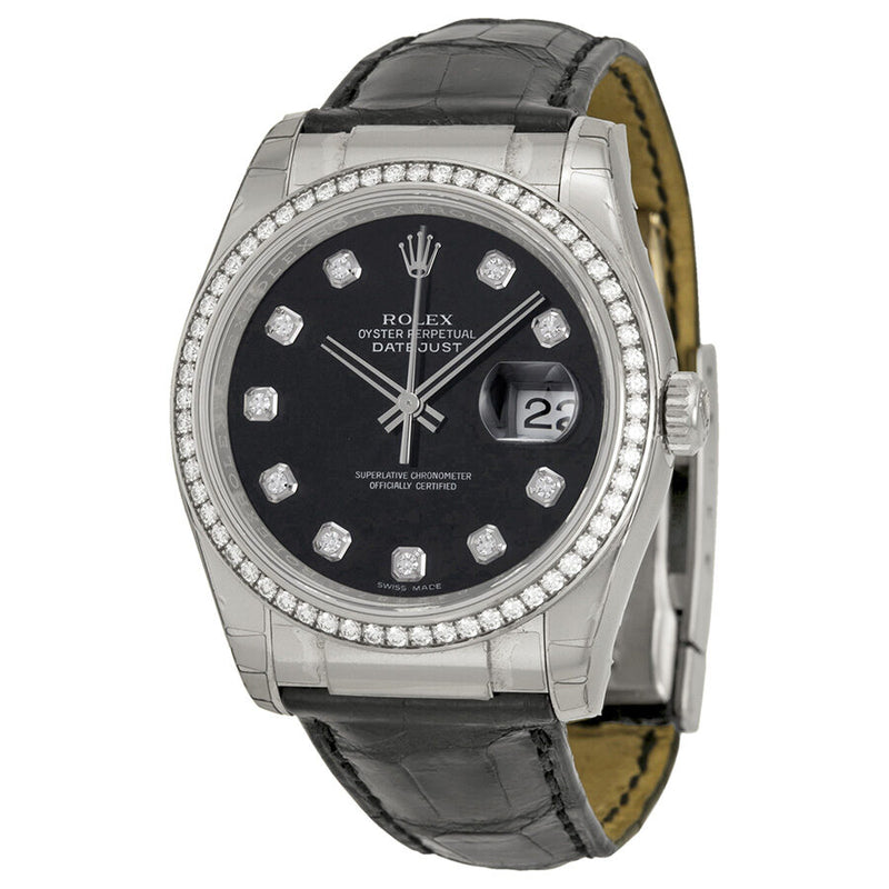 Rolex Datejust Black Diamond DIal Leather Automatic Ladies Watch #116189BKDL - Watches of America