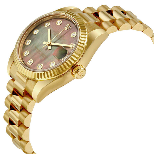 Rolex Datejust Black Mother Of Pearl Diamond Dial Ladies 18K Yellow Gold President Watch #178278BKMDP - Watches of America #2