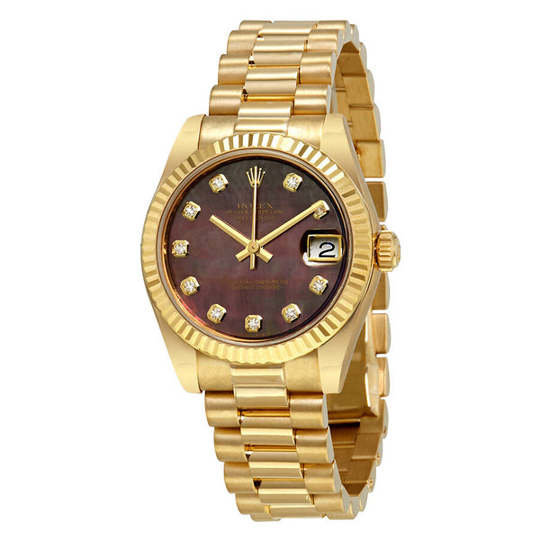 Rolex Datejust Black Mother Of Pearl Diamond Dial Ladies 18K Yellow Gold President Watch #178278BKMDP - Watches of America
