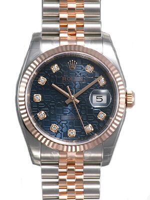 Rolex Oyster Perpetual Datejust 36 Blue Dial Stainless Steel and 18K Everose Gold Jubilee Bracelet Automatic Men's Watch #116231BLJDJ - Watches of America