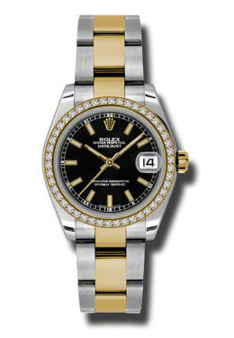 Rolex Datejust Lady 31 Black Dial Stainless Steel and 18K Yellow Gold Oyster Bracelet Automatic Watch #178383BKSO - Watches of America