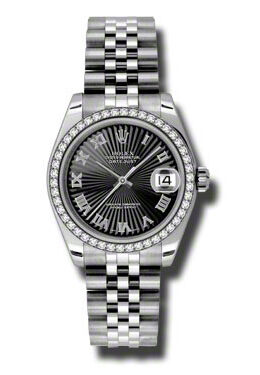 Rolex Datejust Lady 31 Black Sunburst Dial Stainless Steel Jubilee Bracelet Automatic Watch #178384BKSBRJ - Watches of America
