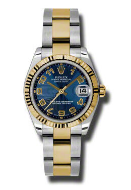 Rolex Datejust Lady 31 Blue Concentric Circle Dial Stainless Steel and 18K Yellow Gold Oyster Bracelet Automatic Watch #178273BLCAO - Watches of America