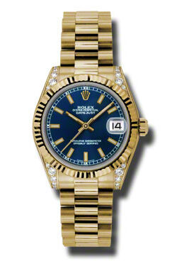 Rolex Datejust Lady 31 Blue Dial 18K Yellow Gold President Automatic Ladies Watch #178238BLSP - Watches of America