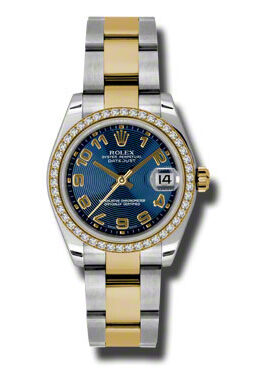 Rolex Datejust Lady 31 Blue Dial Stainless Steel and 18K Yellow Gold Oyster Bracelet Automatic Watch #178383BLCAO - Watches of America