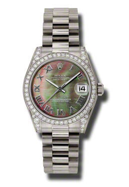 Rolex Datejust Lady 31 Dark Mother Of Pearl Dial 18K White Gold President Automatic Ladies Watch #178159BKMRP - Watches of America