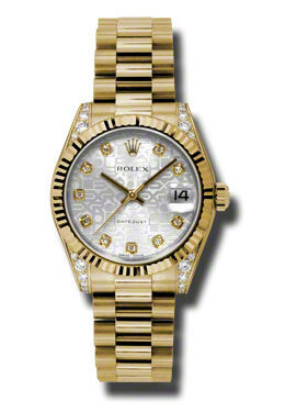 Rolex Datejust Lady 31 Silver Dial 18K Yellow Gold President Automatic Ladies Watch #178238SJDP - Watches of America