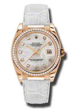 Rolex Datejust Mother of Pearl Automatic White Leather Strap Ladies Watch #116185MDL - Watches of America