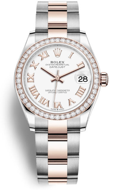 Rolex Datejust White Dial Automatic Ladies Steel and Everose Gold Oyster Watch #278381WRO - Watches of America