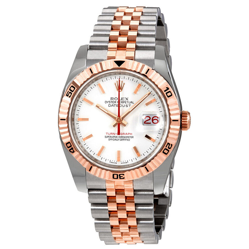 Rolex Datejust White Index Dial 18k Rose Gold Turn-o-Graph Bezel Jubilee Bracelet Men's Watch #116261WSJ - Watches of America