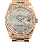 Rolex Day-Date 36 Mother of Pearl Dial 18kt Everose Gold Diamond Set President Watch #128345MDDP - Watches of America #2