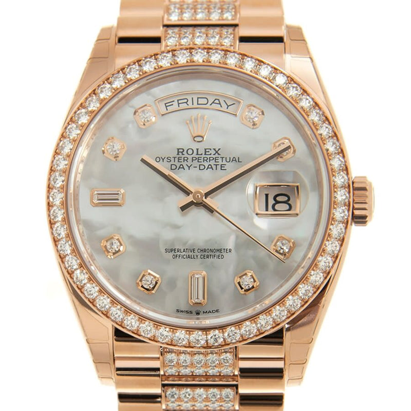Rolex Day-Date 36 Mother of Pearl Dial 18kt Everose Gold Diamond Set President Watch #128345MDDP - Watches of America #2