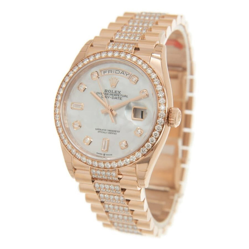 Rolex Day-Date 36 Mother of Pearl Dial 18kt Everose Gold Diamond Set President Watch #128345MDDP - Watches of America #4