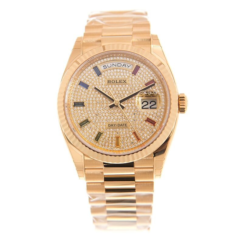Rolex Day-Date 36 Rainbow Baguette Dial 18kt Yellow Gold President Watch #128238DSP - Watches of America #2