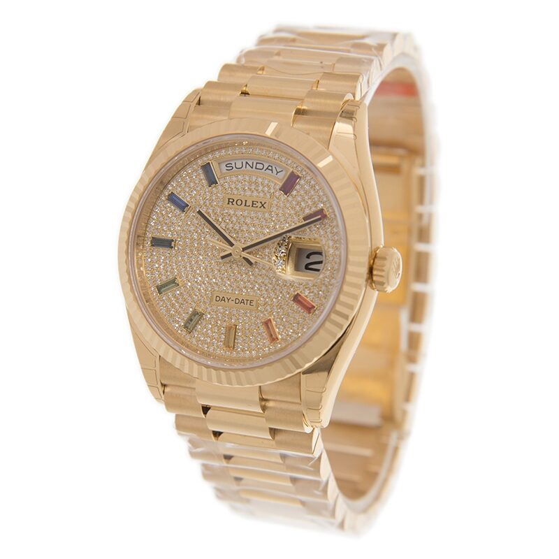 Rolex Day-Date 36 Rainbow Baguette Dial 18kt Yellow Gold President Watch #128238DSP - Watches of America #3