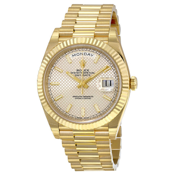 Rolex Day-Date 40 Silver Diagonal Motif Dial 18K Yellow Gold President Automatic Men's Watch #228238SSP - Watches of America