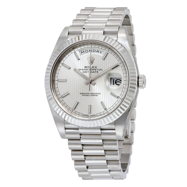 Rolex Day-Date 40 Silver Dial 18K White Gold President Automatic Men's Watch #228239SSP - Watches of America