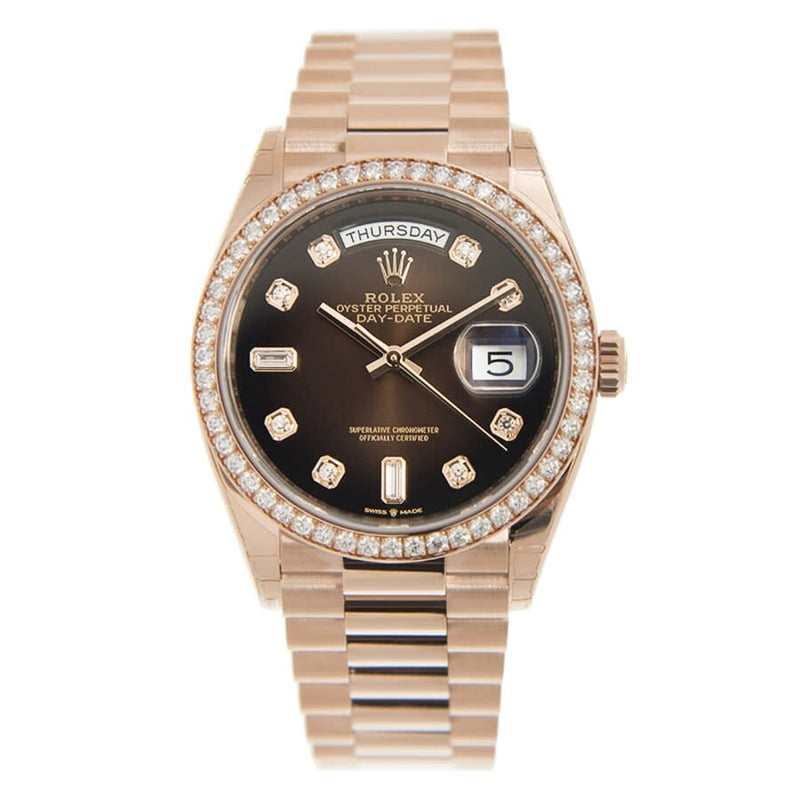 Rolex Day Date Autom tico Cron metro Diamante Marr n Dial Ladies