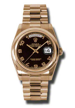 Rolex Day-Date Black Dial 18K Everose Gold President Automatic Men's Watch #118205BKAP - Watches of America